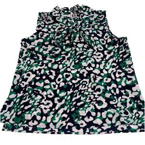 Women’s Anne Klein Blouse Size M Green Leopard Print Tie Around Neck